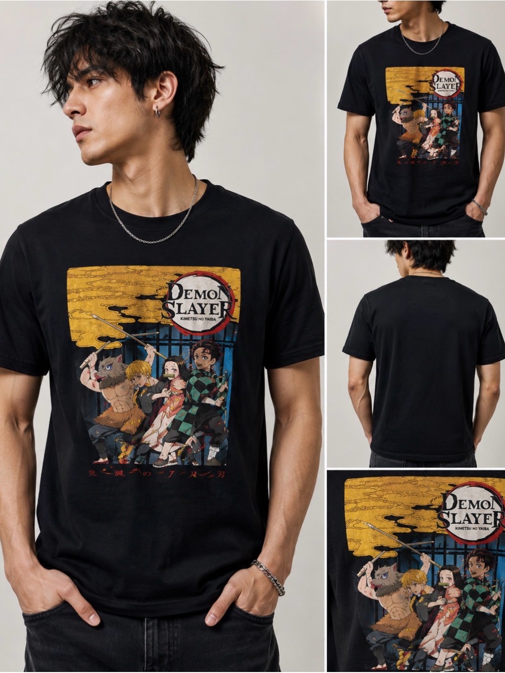 Demon Slayer Anime Men’s Black Graphic T-Shirt Short Sleeve